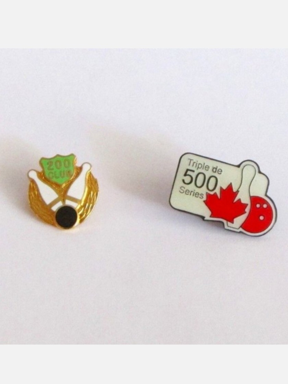 2 Vintage Bowling Lapel or Hat Pins Tie Tack 200 500 AWARD Sports Pinback